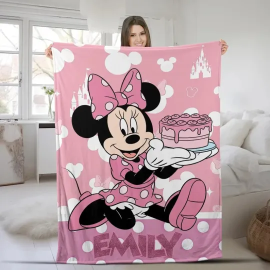 Discover Disney Minnie Mouse With Birthday Cake Magic Kingdom Customize Fleece Blanket