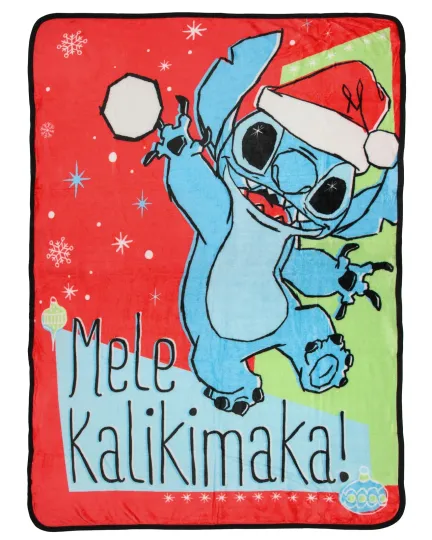 Discover Disney Stitch Mele Kalikimaka Throw Blanket 46" x 60" Soft Fleece Throw Blanket