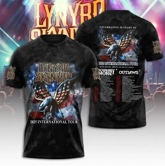 Lynyrd Skynyrd Celebrating 50 Years 2025 International Tour Aop T-Shirt Unisex