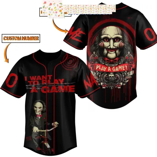 Discover Horror Movies I Want To Play A Game Personalized Baseball Jersey