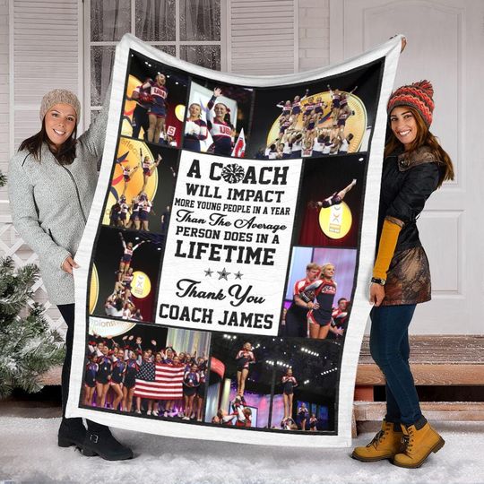 Personalized Cheer Photo Collage Blanket For Coach, Custom Cheerleading Coach Blanket