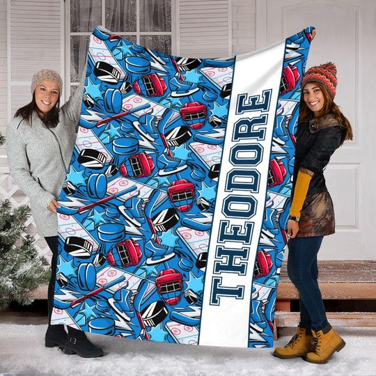 Discover Custom Name Hockey Blanket, Custom Boys Hockey Blanket, Hockey Team Blanket