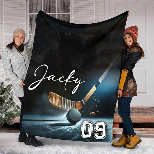 Discover Personalized Hockey Player Blanket, Custom Name & Number Hockey Blanket