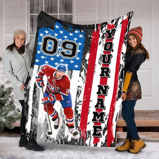 Discover Customized Hockey Picture Blanket, Ice Hockey American Flag Blanket