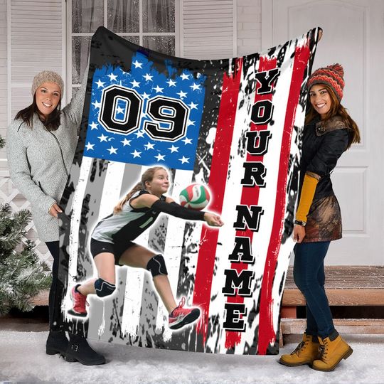 Discover Customized Volleyball Picture Blanket, Volleyball American Flag Blanket