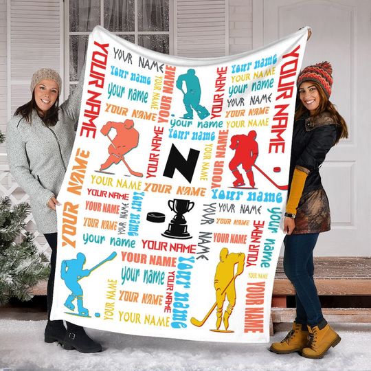 Discover Customized Name Hockey Blanket, Ice Hockey Fleece Mink Sherpa Blanket