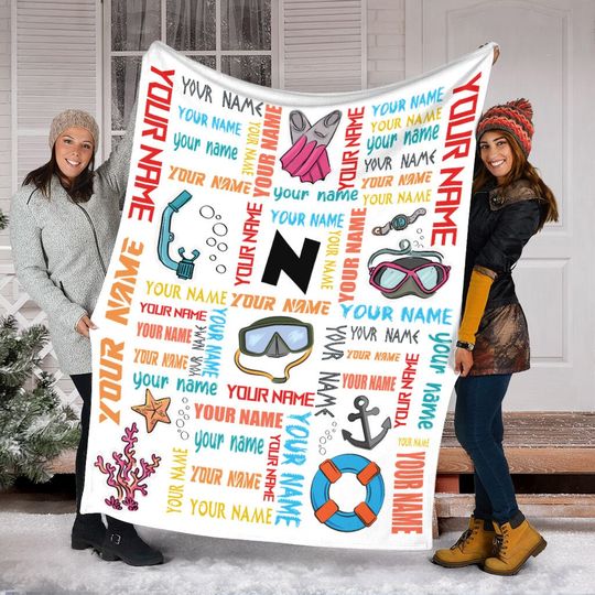 Discover Customized Name Scuba Diving Blanket, Sport Fleece Mink Sherpa Blanket