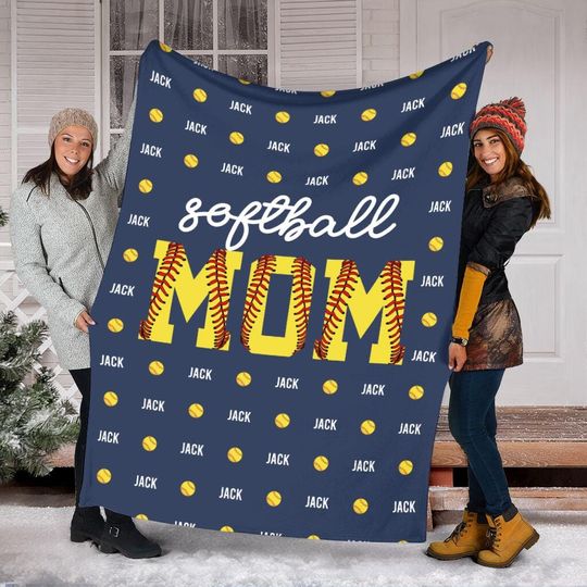 Discover Personalized Softball Mom Blanket, Custom Name Softball Player Blanket, Sport Blanket