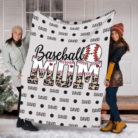 Discover Leopard Baseball Mom Blanket, Custom Name Baseball Player Blanket