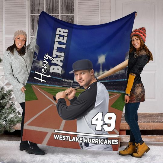 Discover Personalized Baseball Photo Blanket, Custom Baseball Name & Number Blanket