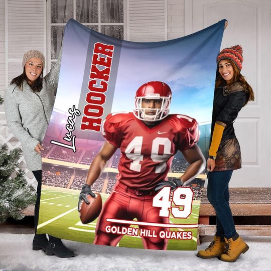 Discover Personalized Football Player Photo Blanket, Custom American Football Blanket
