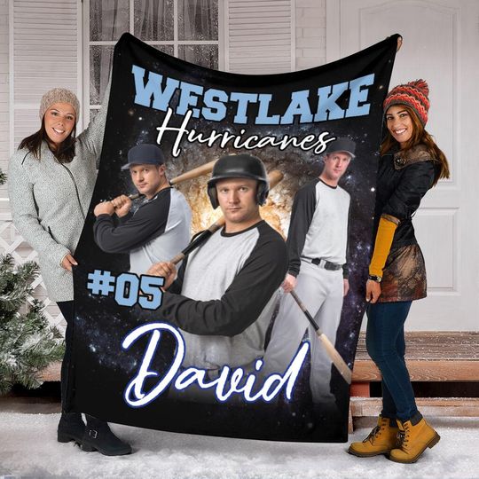 Discover Personalized Baseball Player Photo Blanket, Custom Baseball Name & Number Blanket