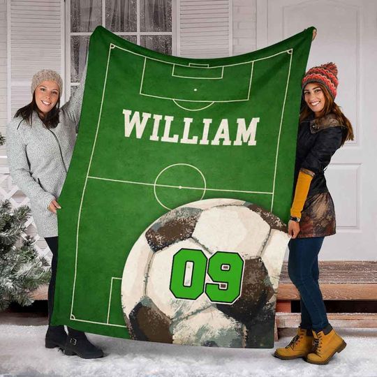 Discover Personalized Soccer Player Blanket, Custom Name & Number Soccer Blanket