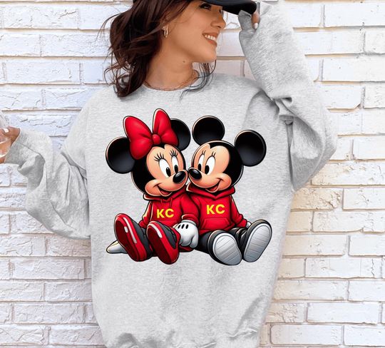 Discover Disney Mickey and Minnie Kansas City Football Crewneck Sweatshirt, Disney Kansas City Football Sweatshirt and Hoodie, KC Football Shirt
