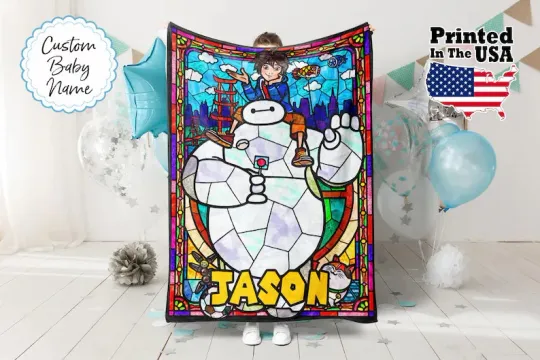 Discover Personalized Cartoon Blanket, Cartoon Blanket, Baymax Custom Name Disney Fleece