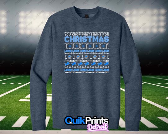 Discover Lions Christmas Wish "Sweater" Crewneck Sweatshirt - Detroit Football - Adult and Tall Sizes