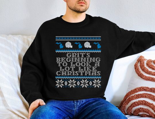 Discover Detroit Ugly Christmas Sweatshirt, Lions Fan Sweatshirt, Detroit Christmas Shirt, Grit Fan Shirt, Detroit Christmas Gift, Lions Xmas