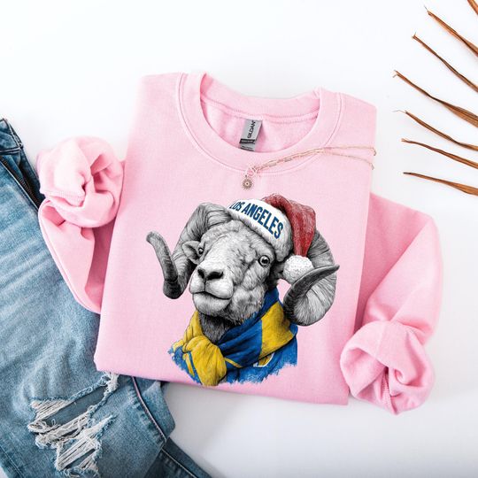 Discover Los Angeles Football Christmas Sweatshirt | Los Angeles Mascot Holiday Crewneck | Los Angeles Football Santa Hat Sweatshirt