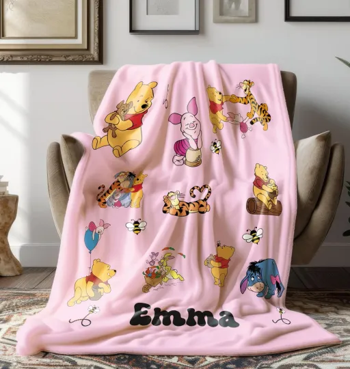Discover Disney Winnie The Pooh & Cute Friends Pink Customize Name Fleece Blanket