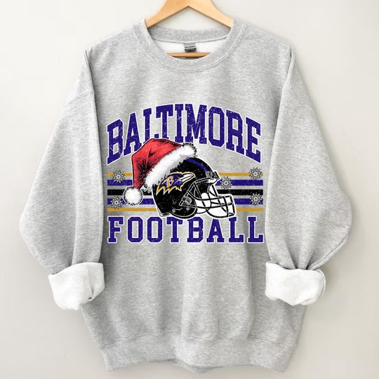 Baltimore Ravens Christmas Sweatshirt, Santa Hat Football Crewneck, Vintage football Holiday Sweater, Cozy Unisex Winter Gift