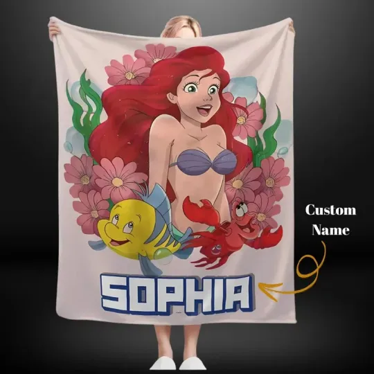Discover Personalized Blanket Little Mermaid ,Disney Ariel Princess Fleece Blanket