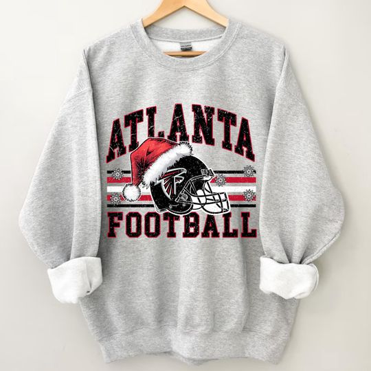 Atlanta Falcons Christmas Sweatshirt, Santa Hat Football Crewneck, Grunge Vintage football Holiday Gift, Unisex Cozy Winter Sweater
