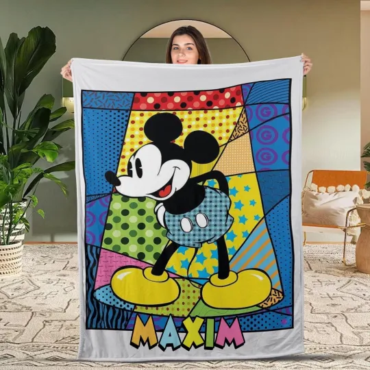 Discover Custom Name Disney Mickey Mouse Blanket, Disneyland Birthday Gifts, Retro Mickey