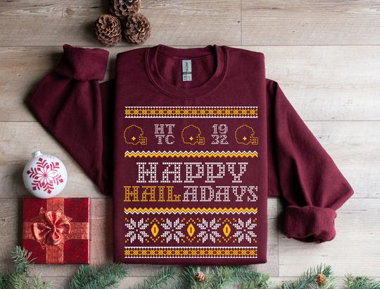 Discover Happy Hailadays Ugly Christmas Sweatshirt, Washington Fan Christmas Gift, Commanders Fan Holiday Gift, The Hogs Funny Gift