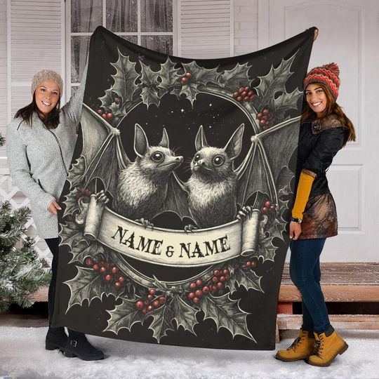 Discover Personalized Halloween Couple Bat Blanket, Halloween Bat Throw Blanket, Bat Wedding Gift, Spooky Home Decor, Halloween Blanket