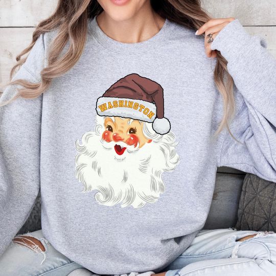 Discover Washington Fan Christmas Sweatshirt, Cute Crewneck for Her, Santa With Washington Hat, Commander Attire, Holiday Apparel, Unisex Sweatshirt
