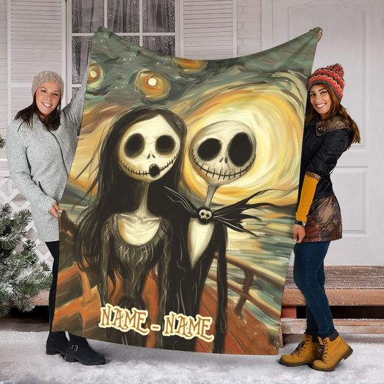 Discover Personalized Jack And Sally Skellington Blanket, Nightmare Before Christmas Art Blanket, Nightmare Couple, Halloween Couple Gift