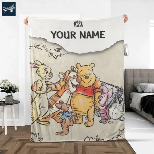 Discover Personalize Winnie The Pooh Group Sketch Fleece Blanket – Custom Fleece Blanket
