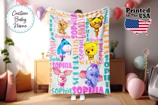 Discover Disney Winnie The Pooh & Friends Cute Cartoon Art Customize Fleece Blanket