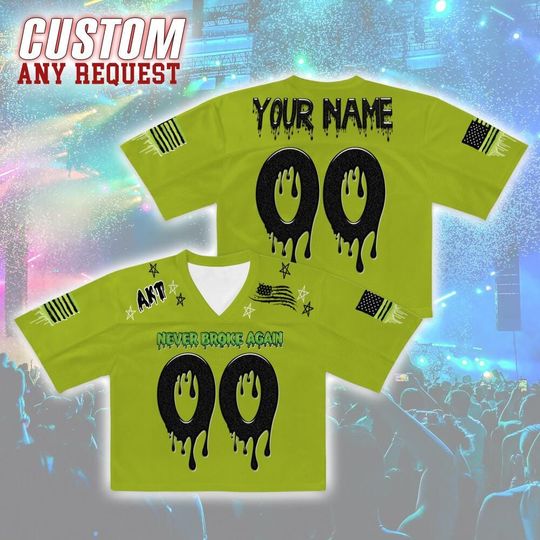 Customized Young Boy Green Black Women Croptop Jersey, Never Broke Again Custom Name Number Crop Jersey, Music Fan Jersey