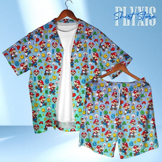 Mario Hawaiian Shirt, Aloha Beach Vacation Outfit, Video Game Fan Gift
