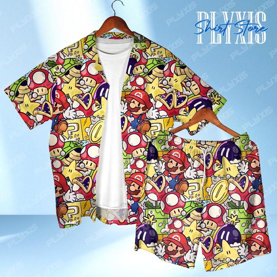 Discover Mario Hawaiian Shirt, Retro Video Game Aloha Shirt, Gamer Gift