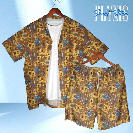 Zelda Map Hawaiian Shirt for Men, Retro Style Adventure Aloha Beach Vacation Outfit