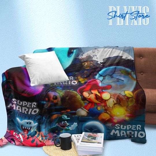Super Mario Fleece Blanket - Plush Gamer Throw for Home Decor