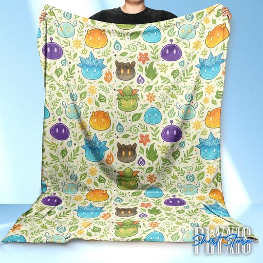 Discover Genshin Slimes Fleece Blanket - Soft Plush Gaming Throw for Video Game Room Decor