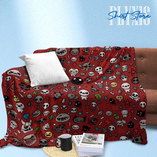 Isaac Spooky Blanket - Roguelike Video Game Throw for Gamers - Creepy Cute Indie Game Bedding Couch Decor