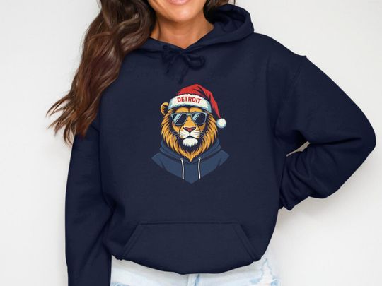 Discover Detroit Lion Christmas Hoodie, Cool Santa Lion Hoodie, City Pride Gift, Holiday Sweatshirt, Unique Hoodie Gift