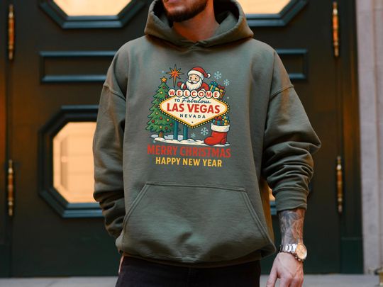 Discover Las Vegas Christmas Sweatshirt, Merry Christmas Hoodie, Vegas Holiday Gift, Santa Las Vegas Pullover, New Year Vacation Crewneck
