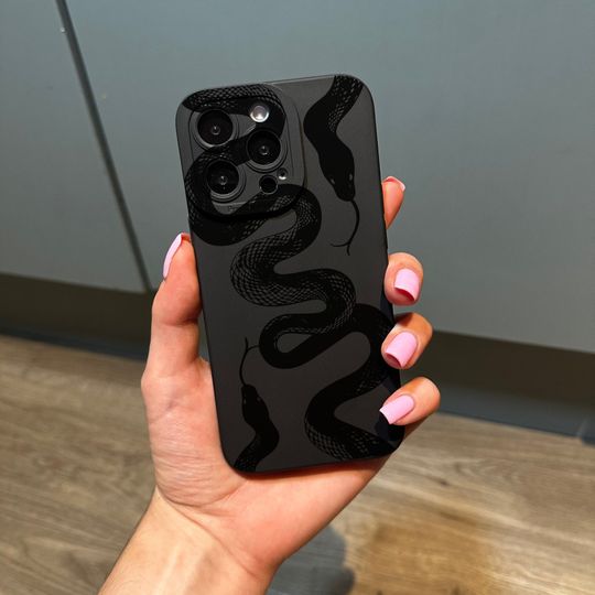 Discover Black Snake Print Phone Case for iPhone 17 16 15 14 13 12 11 11 Pro Max Mini 7 8 XR XS X Shockproof Phone Cover with Customised Name