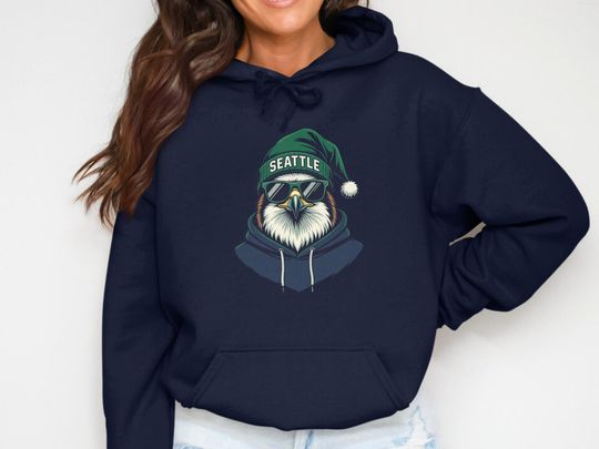 Discover Seattle Eagle Hoodie, Cool Bird in Hat, Trendy Gift, Unique Design Hoodie, Seattle Pride Apparel, Fashionable Seattle Souvenir