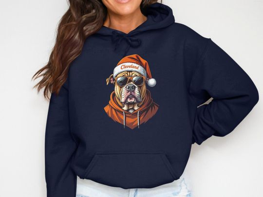Discover Cleveland Bulldog Christmas Hoodie: Dog Santa Hat Graphic