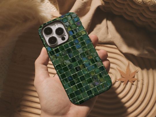 Discover Green Agate Square iPhone Case Personalized with Name, Durable iPhone 12, 13, 14, 15, 16, 17Pro Max & Mini Case, Unique Artistic Design Gift