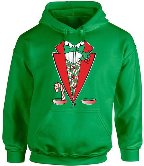 Discover Funny Christmas Elf Hoodie, Ugly Xmas Tuxedo Hoodie with Candy Cane  Holiday Party Outfit  Unisex Festive Hoodie Gift