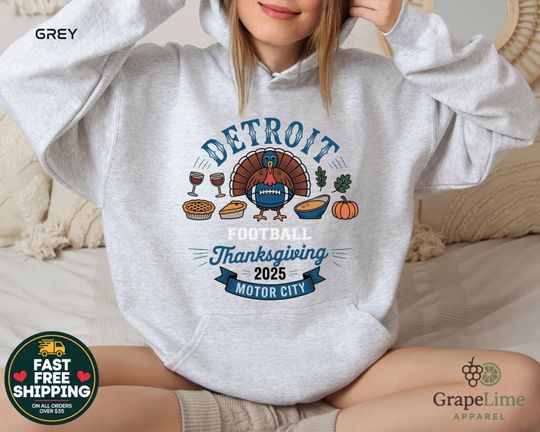 Discover Detroit Football Thanksgiving Hoodie, Thanksgiving Party Group Hoodie, Vintage Football Feast Crewneck, Retro Unisex Fall Pullover 2025