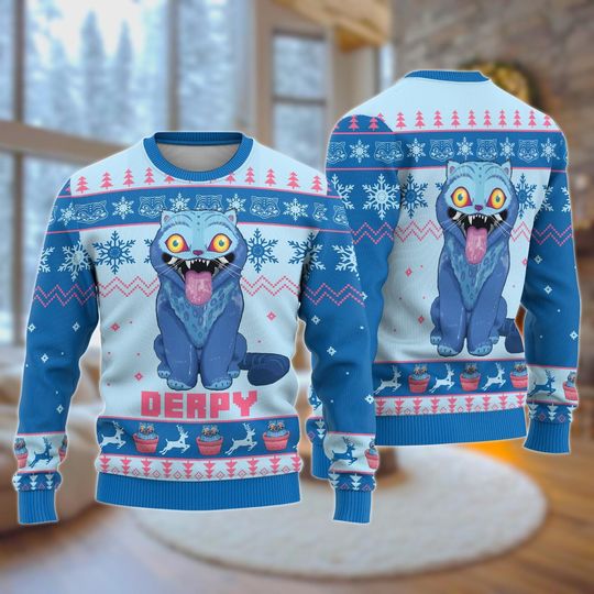 Discover Derpy Christmas Tiger Ugly Sweater, Blue Tiger Xmas Sweater, Demon Tiger Costume Sweater