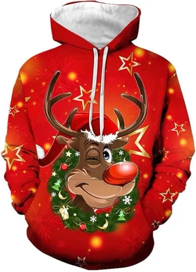 Discover Funny Reindeer Christmas Hoodie 3D Print Unisex Holiday Sweatshirt Pullover